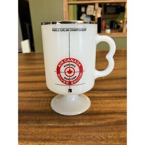 Vintage Milk Glass Curling Mug 1978 Silver Broom Winnipeg Coffee Mug